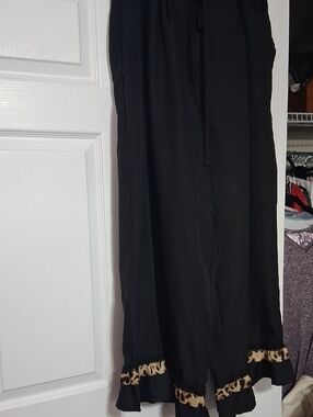 SHEIN Black Wide-Leg Pants with Embellished Leopard Trim.Sz 1X  $33